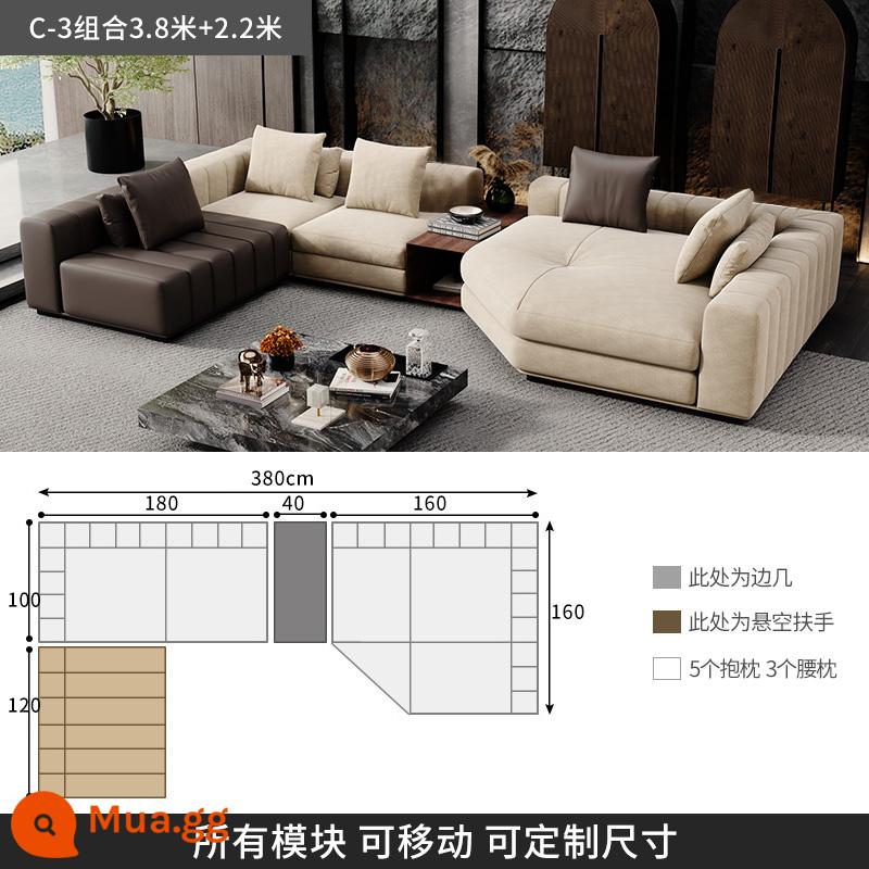 Ý nhẹ nhàng sang trọng phím đàn piano ghế sofa da Freeman phòng khách tối giản biệt thự sàn phẳng lớn ghế sofa góc - [C-3 kết hợp 3,8 mét + 2,2 mét] Da bò hạt dày loại S