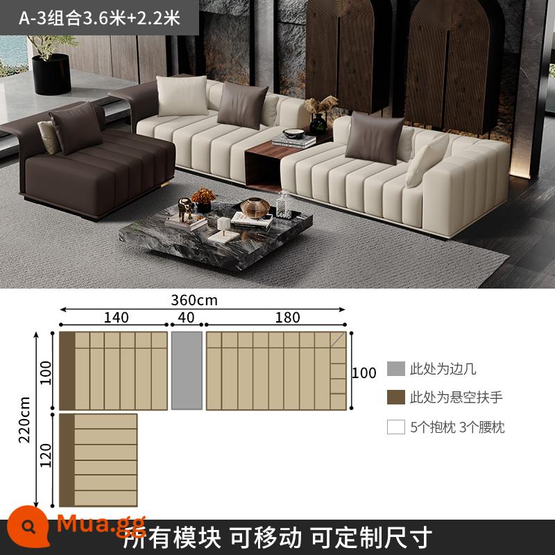 Ý nhẹ nhàng sang trọng phím đàn piano ghế sofa da Freeman phòng khách tối giản biệt thự sàn phẳng lớn ghế sofa góc - [A-3 kết hợp 3,6 mét + 2,2 mét] Da bò hạt dày loại S