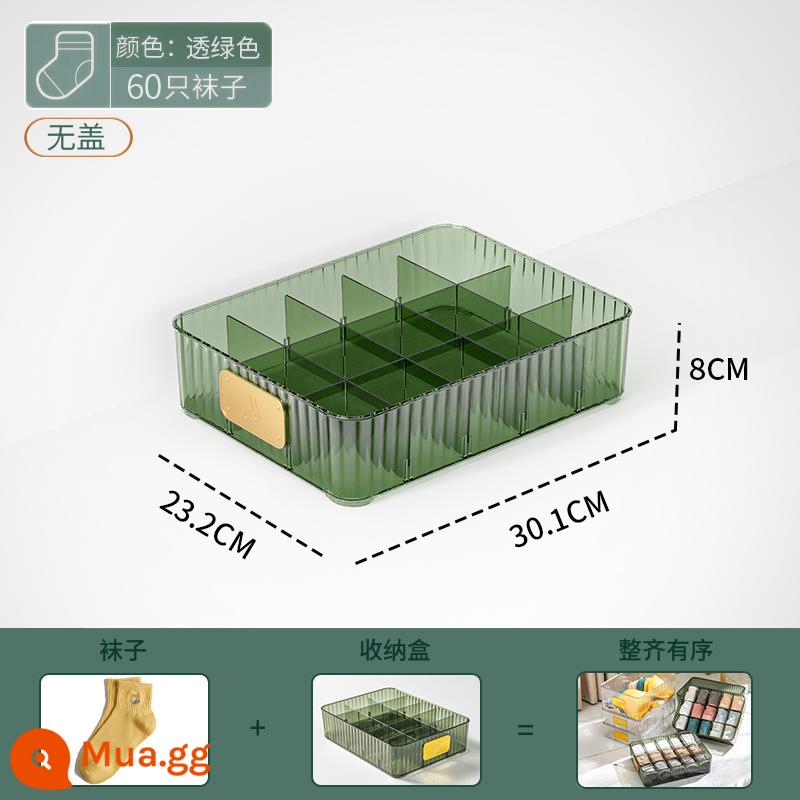 Quần lót quần tất hộp bảo quản áo ngực trong suốt hoàn thiện hộp nhà chia định dạng 3 trong 1 cá nhân quần áo hiện vật - Hộp tất xanh trong suốt [15 ngăn không nắp]