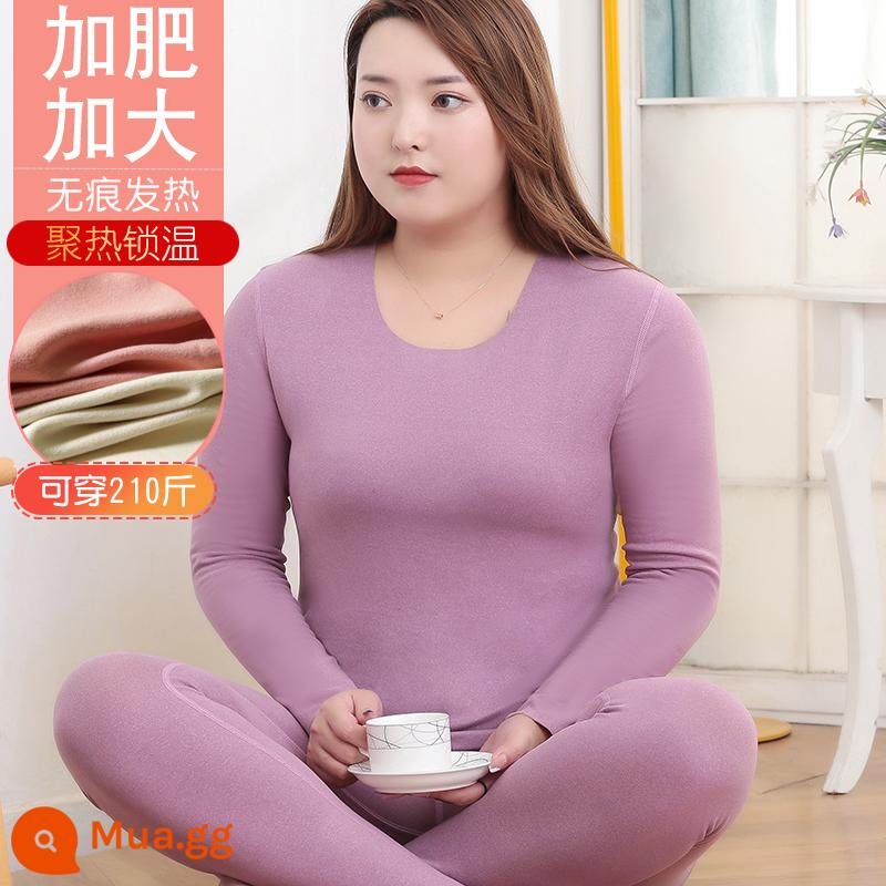 Thêm phân bón và tăng quần áo nóng tóc nóng. Bộ quần áo phụ nữ Fat Mm Qiu Yi Vệ sinh Ladies Đau đớn cộng với áo nhung dưới cùng - [Bộ] Tím Nhạt