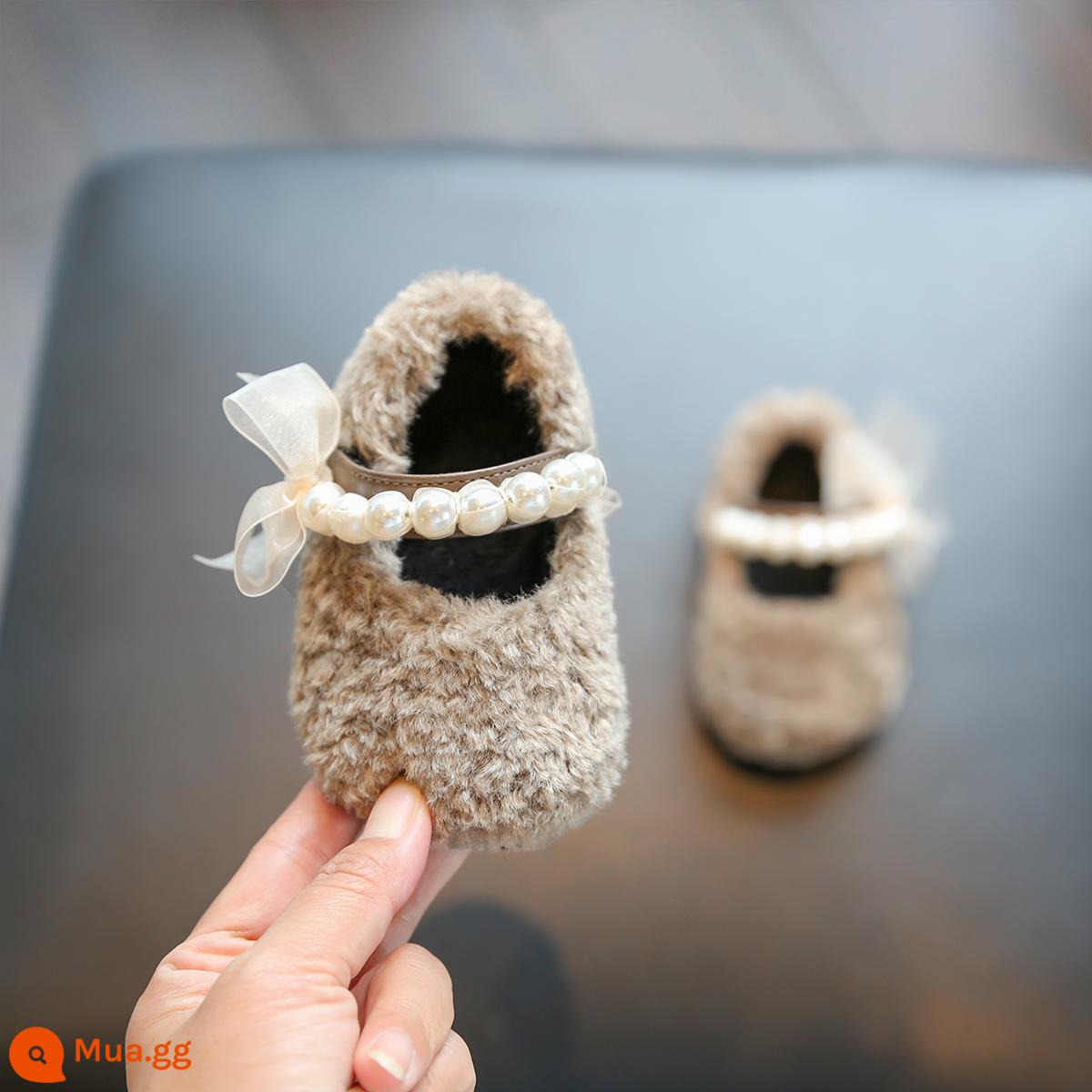 Giày Cho Bé Thu Đông Mới Bé Gái Tập Đi Giày Đế Mềm Bé Gái Giày Cotton Một Tuổi Len Thịt Cừu Giày Công Chúa - Con lạc đà