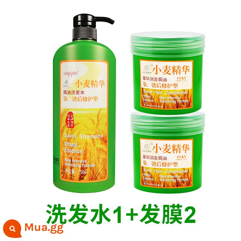 Zhanghua Wheat Essence Dinh Dưỡng Mặt Nạ Dưỡng Tóc Dầu Gội Bộ Nữ Sửa Chữa Thuốc Nhuộm Nóng Khô Mịn Nướng Thuốc Mỡ - Dầu gội lúa mì + 2 chai mặt nạ tóc lúa mì 750ml + 500ml*2