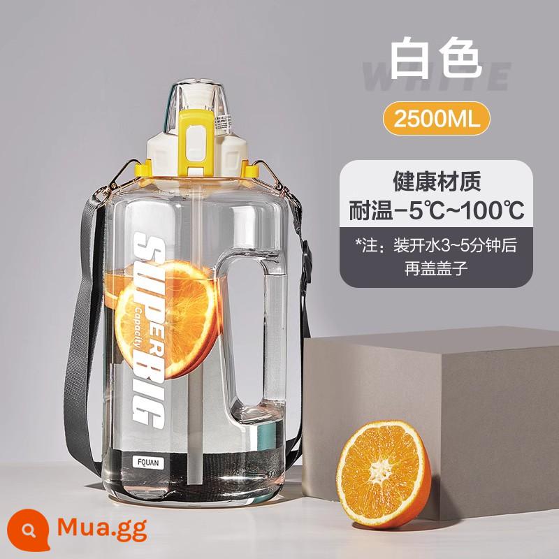 Dang dang dang dang lớn -capacity water Cup Cross -body Back Girls Summer Sports Fitness Tonnit Ton Barrel Men's Cup - Trắng - 2500ml - uống trực tiếp + ống hút, kèm túi đựng cho bé