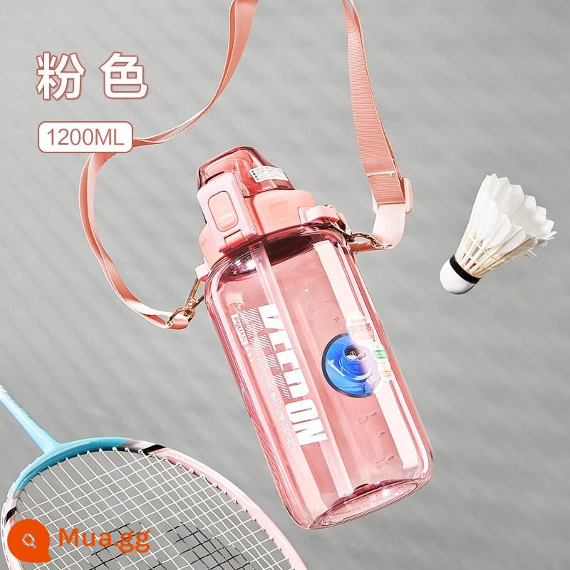 Dang dang dang dang lớn -capacity water Cup Cross -body Back Girls Summer Sports Fitness Tonnit Ton Barrel Men's Cup - Hồng-1200ml-nước uống + ống hút, kèm túi đựng cho bé