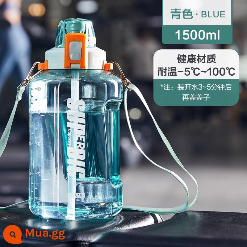 Dang dang dang dang lớn -capacity water Cup Cross -body Back Girls Summer Sports Fitness Tonnit Ton Barrel Men's Cup - Green-1500ml-nước uống thẳng + ống hút, kèm túi đựng cho bé