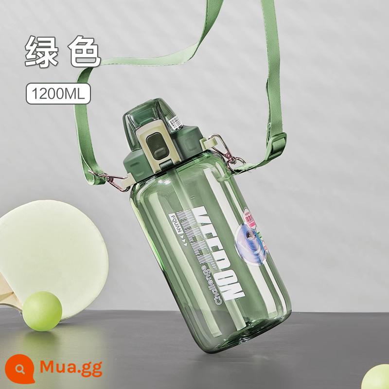 Dang dang dang dang lớn -capacity water Cup Cross -body Back Girls Summer Sports Fitness Tonnit Ton Barrel Men's Cup - Green-1200ml-nước uống thẳng + ống hút, kèm túi đựng cho bé