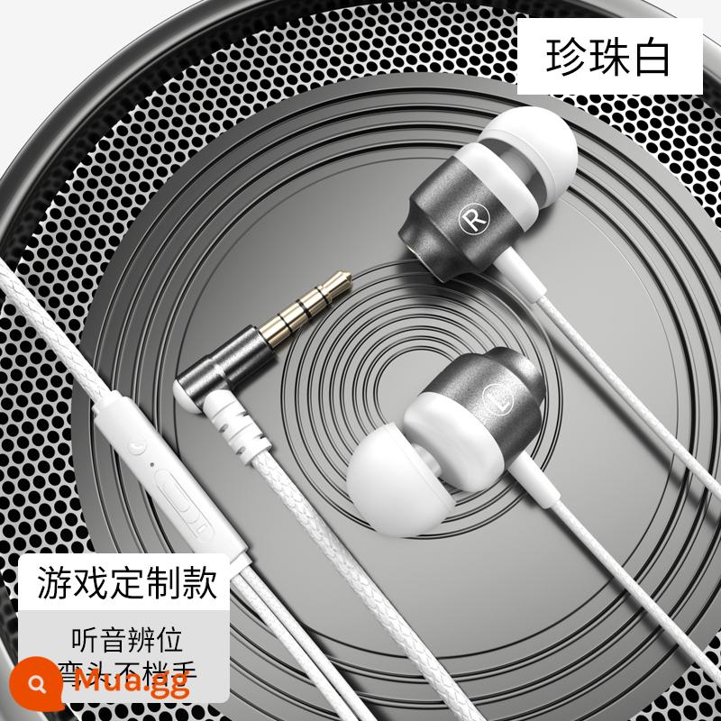 Tai nghe game có dây in-ear đấu điện chất lượng cao thi ăn gà hát karaoke chuyên dành cho máy tính để bàn mì máy tính xách tay màn hình phẳng phổ thông áp dụng cho oppo cá mập đen kê vivo Huawei nghe âm thanh - [Trắng ngọc trai] Trò chơi tùy chỉnh giao diện 90° khuỷu tay 3,5MM + (có micrô + điều khiển dây)