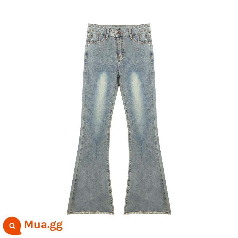 Retro cao eo nhỏ slim jeans mùa xuân mới của phụ nữ quần ống loe quần thẳng lau quần - màu xanh da trời