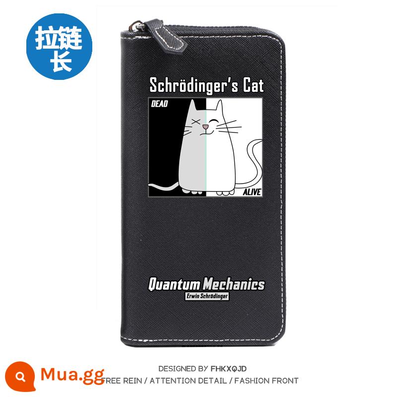 Schrödinger's cat cá tính sáng tạo ví hàng hiệu hợp thời trang dây kéo ngắn phiên bản Hàn Quốc học sinh nam nữ tuổi teen học sinh cấp 3 - dây kéo dài hình con mèo schrödinger màu đen và trắng