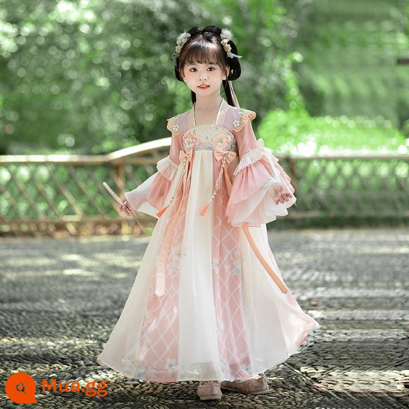 Girls' Hanfu Summer Children's Flower God Trang phục cổ đại Qi bất tử 2023 Đầm kiểu Trung Quốc mới mùa hè Super Fairy Girl - Hoa và bướm rơi thành bột