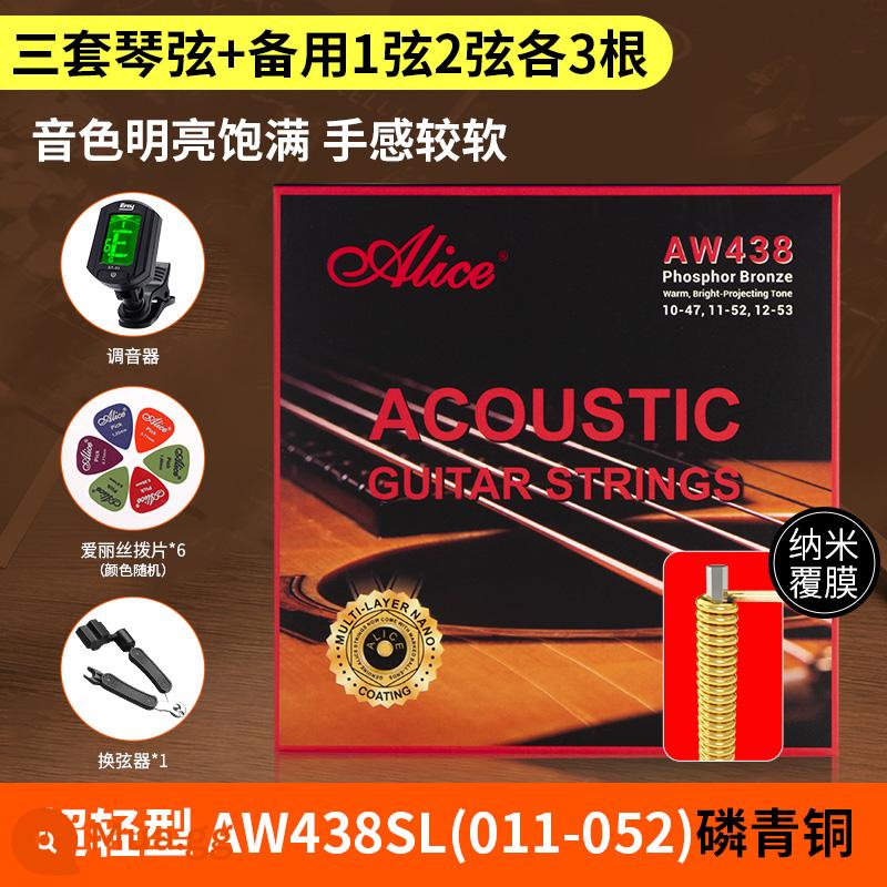 Bộ dây đàn guitar alice Alice bộ 6 dây đàn guitar acoustic dân gian trọn bộ dây đơn 1 dây chống gỉ - AW438SL (011-052) ba bộ + bộ chỉnh đàn guitar + 6 phím đàn + bộ đổi dây ba trong một