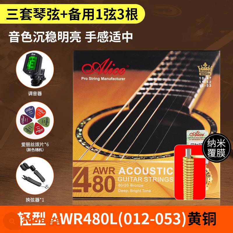 Bộ dây đàn guitar alice Alice bộ 6 dây đàn guitar acoustic dân gian trọn bộ dây đơn 1 dây chống gỉ - Lớp phủ AWR480L (012-053) ba bộ + bộ chỉnh đàn guitar + 6 phím đàn + bộ đổi dây ba trong một