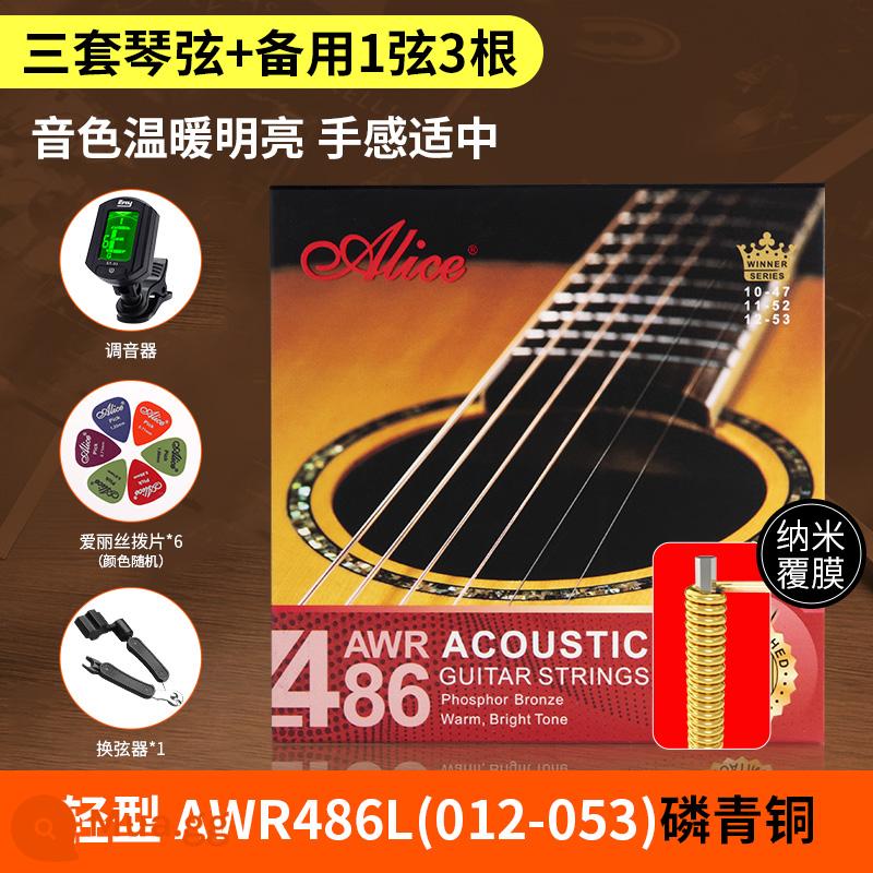 Bộ dây đàn guitar alice Alice bộ 6 dây đàn guitar acoustic dân gian trọn bộ dây đơn 1 dây chống gỉ - Lớp phủ AWR486L (012-053) ba bộ + bộ chỉnh đàn guitar + 6 phím đàn + bộ đổi dây ba trong một