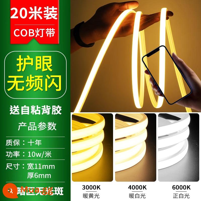 Dải đèn LED siêu mỏng 220v chống nước siêu sáng tự dính máng đèn tuyến tính trần phòng khách nhà COB kỹ thuật dải ánh sáng mềm mại - [Gói 20m] Mẫu bảo vệ mắt không nhấp nháy nâng cấp - 1 phích cắm COB★free siêu sáng