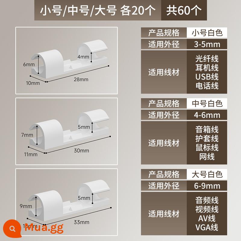 Không Lỗ Cáp Quản Lý Dán Tường Traceless Dây Lưu Trữ Cố Định Tự Dính Kẹp Dây Móng Khóa Đường Mạng Định Tuyến Hiện Vật - Kết hợp [lớn, vừa và nhỏ] 20 miếng mỗi màu trắng (tổng cộng 60 miếng)