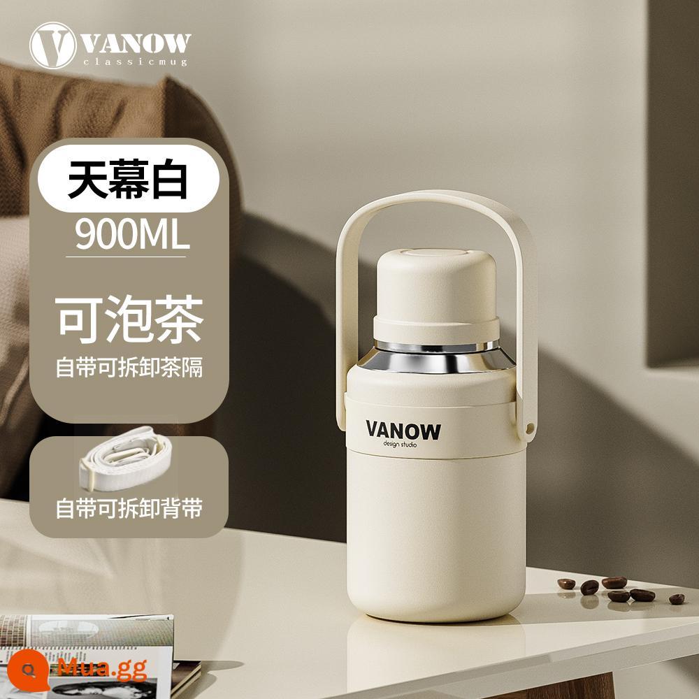 Bình giữ nhiệt Vanow Anh dung tích lớn bé gái 2023 mới cho trẻ sơ sinh cốc nước inox ấm đun nước cho trẻ em - Sky White 900ml (có thể xách hoặc xách)