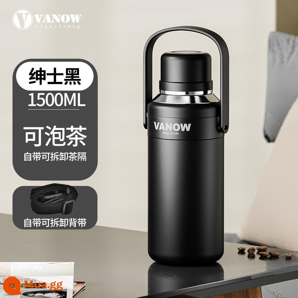 Bình giữ nhiệt Vanow Anh dung tích lớn bé gái 2023 mới cho trẻ sơ sinh cốc nước inox ấm đun nước cho trẻ em - Gentleman Black 1500ml (có thể xách hoặc xách)