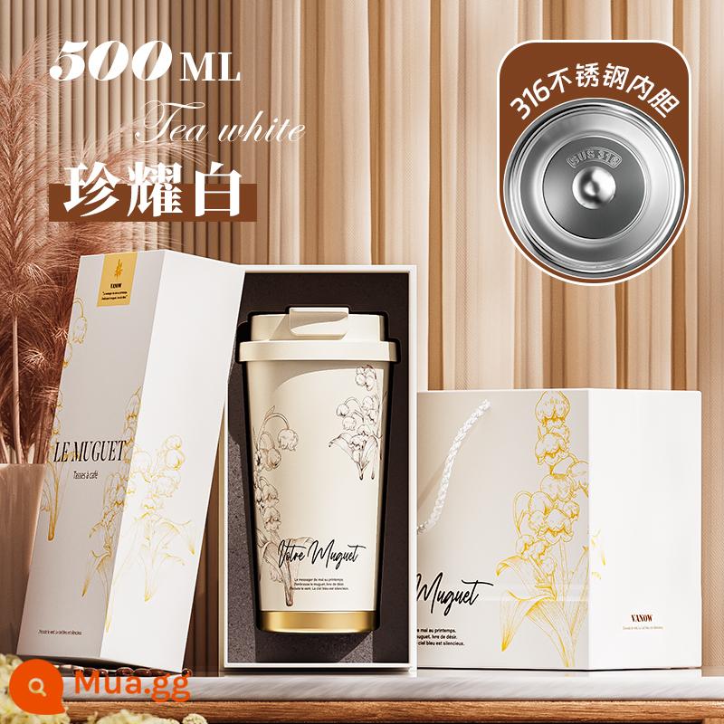 Vanow Lily Of The Valley Mới Cách Nhiệt Cà Phê Gốm Lót Bé Gái Cao Cấp Ống Hút Cốc Nước Quà Tặng Sinh Nhật - Zhenyao White 500ml [Bình chứa 316 + bao bì hộp quà tặng]