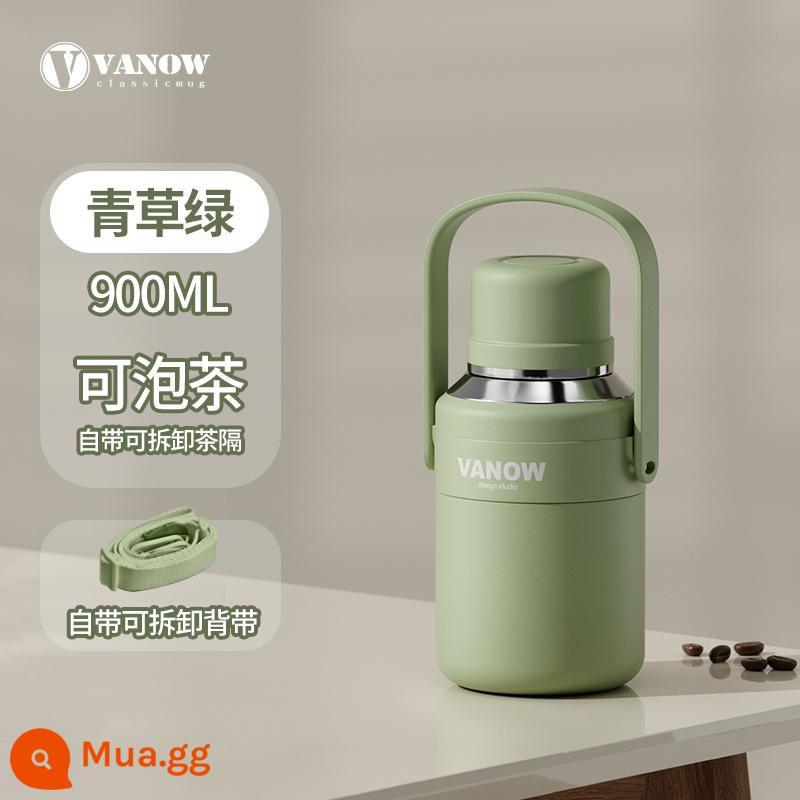 Bình giữ nhiệt Vanow Anh dung tích lớn bé gái 2023 mới cho trẻ sơ sinh cốc nước inox ấm đun nước cho trẻ em - Cỏ xanh 900ml (có thể xách hoặc xách)