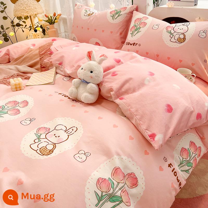 Ins vỏ chăn bông nguyên chất 150x200 mảnh đơn con đơn 100 cotton 1.5m vỏ chăn ga trải giường nữ 200x230 - FJ Yêu Hoa Tulip Thỏ