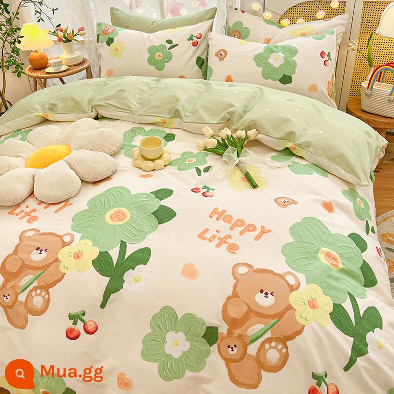 Ins vỏ chăn bông nguyên chất 150x200 mảnh đơn con đơn 100 cotton 1.5m vỏ chăn ga trải giường nữ 200x230 - L câu chuyện trái tim ngọt ngào