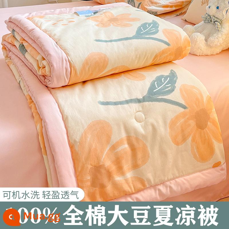 Mùa hè cotton nguyên chất có thể giặt bằng máy đôi mùa hè mát mẻ chăn ba hoặc bốn mảnh bộ đơn ký túc xá sinh viên mỏng chăn điều hòa không khí - YJY Huaxuan