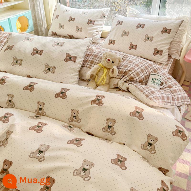 Bộ 4 món giường cotton nguyên chất theo phong cách Ins 100 cotton chăn ga gối trẻ em hoạt hình ký túc xá bộ 3 món chăn ga gối trang bị ga - MX chịu một chút