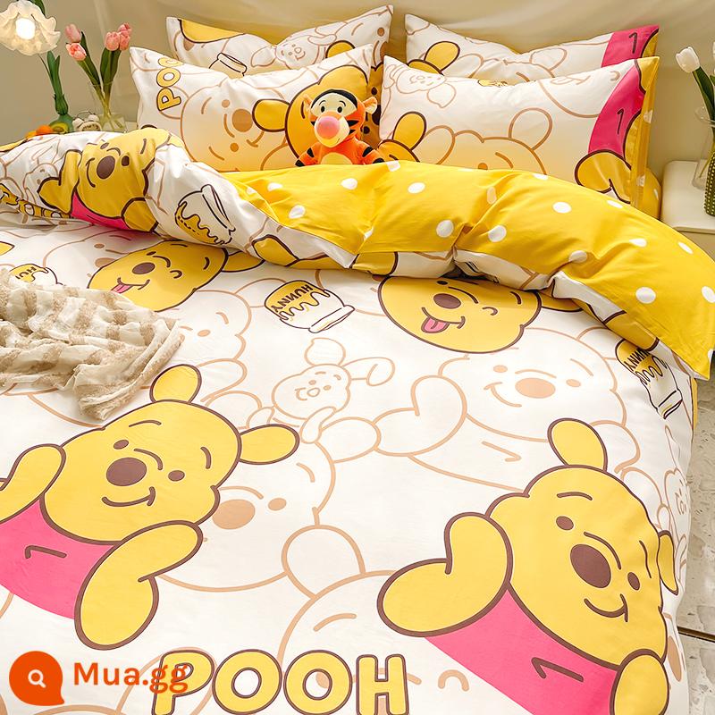 Disney Mickey Giường Cotton Bộ 4 Bộ 100 Cotton Bộ Đồ Giường Trẻ Em Bộ 3 Món Nam Vỏ Chăn Trang Bị tấm Tấm 4 - L Chú Pooh mỉm cười