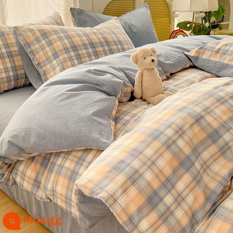 Cotton nguyên chất giặt vỏ chăn đơn mảnh 150x200 giường đơn 1.5m cotton ký túc xá sinh viên chăn đơn đôi vỏ chăn - kaki sao