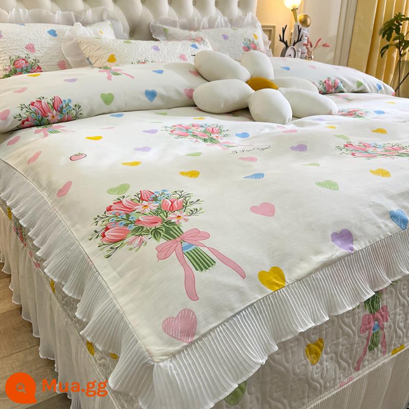 Phong Cách Công Chúa Giường 100 Cotton Bộ 4 Món Cotton Nguyên Chất Cao Cấp Trải Giường Bộ Chăn Ga Gối 2022 Mới Chấm Bi Vỏ Chăn 4 - Tình yêu của cuộc đời ZS