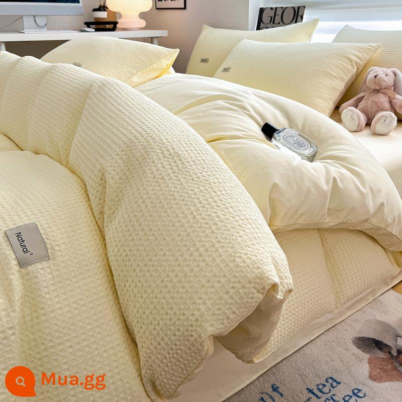 Ánh sáng sang trọng cao cấp chất lượng cao waffle giường cotton 4 món 100 cotton chăn ga gối ký túc xá 3 mảnh Bộ chăn ga 4 - Q Bánh quế-Sữa lắc màu vàng