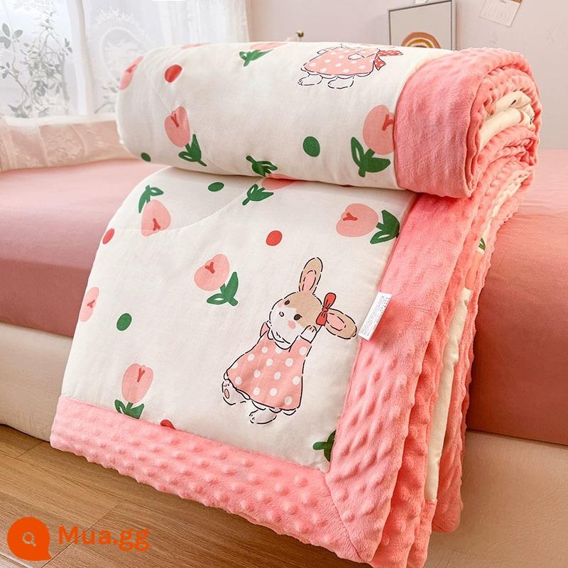 Bông mùa hè cotton nguyên chất hạt đậu chăn nhỏ có thể giặt bằng máy đậu tương mùa hè chăn mát trẻ em độc thân mùa xuân và mùa thu điều hòa không khí chăn mỏng - Hoa tulip màu hồng