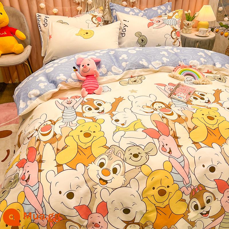 Công Chúa Disney Giường Cotton Nguyên Chất Bộ 4 Bộ 100 Cotton Chăn Ga Gối Trẻ Em Ký Túc Xá 3 Mảnh Ga Giường Nữ Vỏ Chăn 4 - Gia đình L dễ thương