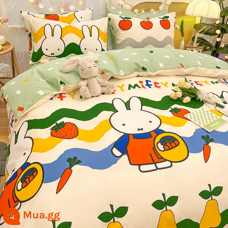 Công Chúa Disney Giường Cotton Nguyên Chất Bộ 4 Bộ 100 Cotton Chăn Ga Gối Trẻ Em Ký Túc Xá 3 Mảnh Ga Giường Nữ Vỏ Chăn 4 - MC Orchard Miffy