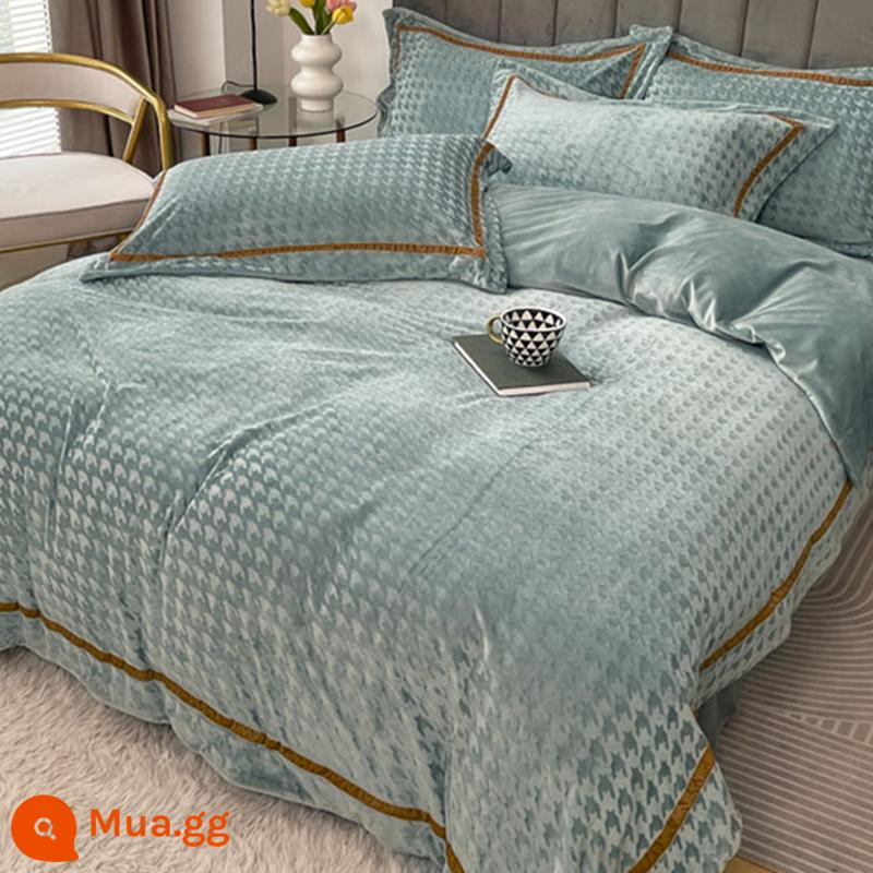 Mùa Đông 2 Mặt Sữa Dày Dép Nỉ Giường 4 Bộ Mùa Đông Nỉ San Hô Tờ houndstooth Plus Nhung Vỏ Chăn - AY Houndstooth Benleyland [kiểu vải nhung dày dặn]