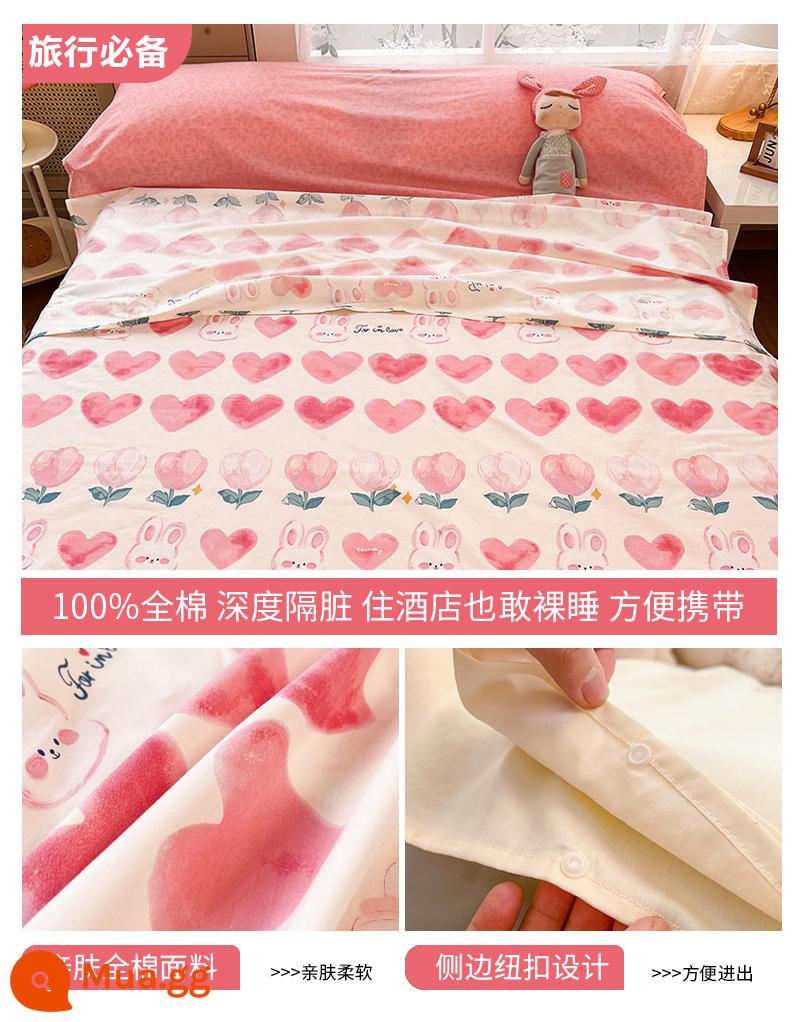 Cotton Bẩn Túi Ngủ Khách Sạn Du Lịch Du Lịch Di Động Giường Vỏ Chăn 4 Bộ Du Lịch Tàu Ngủ Hiện Vật - S Duoduo Love Rabbit (Túi ngủ) - Tặng kèm túi đựng đồ cùng kiểu dáng