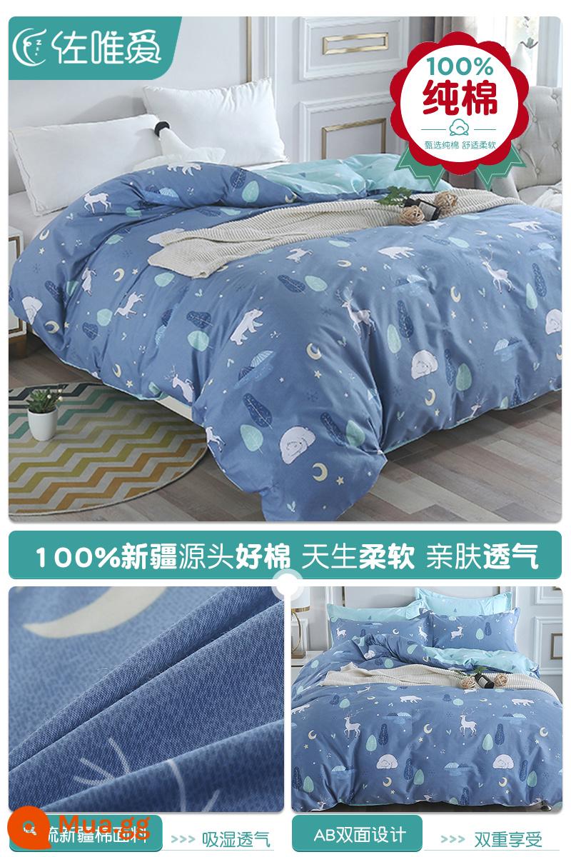 Cotton nguyên chất vỏ chăn đơn mảnh 100 tấm bông mùa đông ký túc xá đơn vỏ chăn 150x200x230 đôi chăn đơn bộ - rừng vào ban đêm