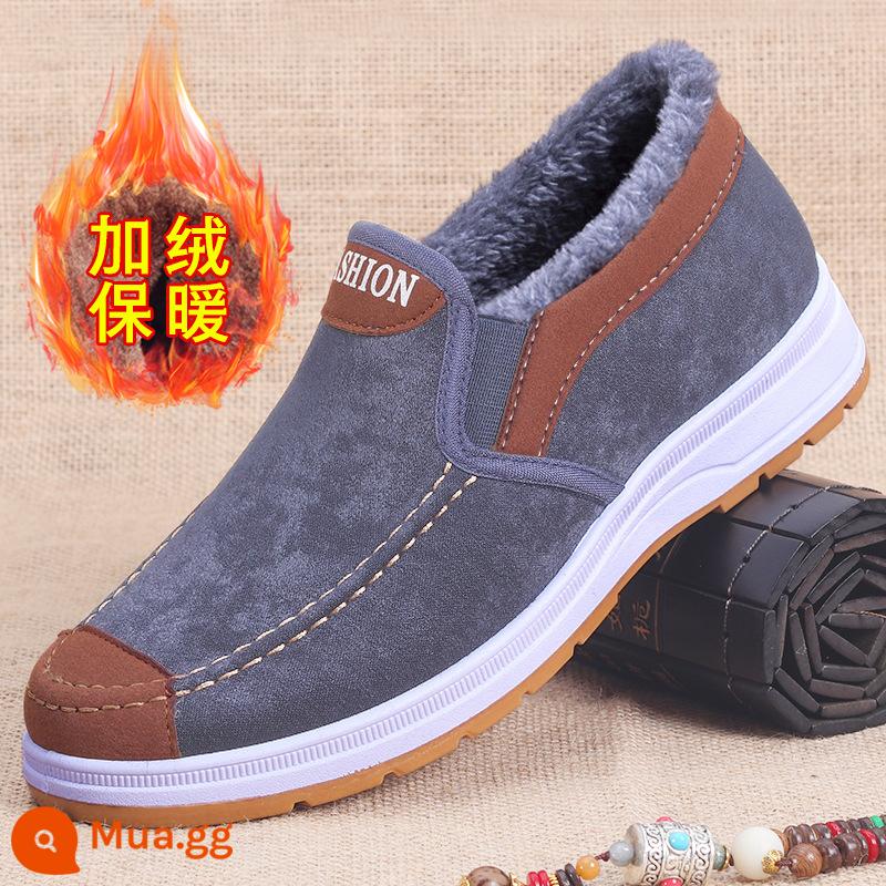 Nam Mùa Hè Lưới Thoáng Khí Nam Giày Slip On Cũ Bắc Kinh Giày Vải Nam Giày Đế Gân - Giày bông Ferrari màu xám [nhung dày]