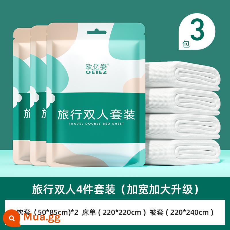 Ga trải giường du lịch không cần giặt, vỏ chăn, bộ 4 món du lịch, giường đôi khách sạn, khăn tắm bẩn, vỏ chăn - Nâng cấp tiệt trùng [bộ 2 người, 3 gói] lớn hơn và dày hơn