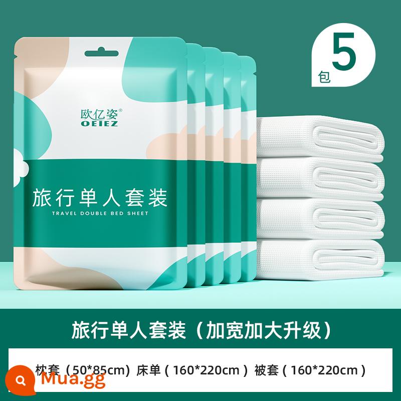 Ga trải giường du lịch không cần giặt, vỏ chăn, bộ 4 món du lịch, giường đôi khách sạn, khăn tắm bẩn, vỏ chăn - Tiệt trùng nâng cấp [bộ 5 gói] lớn hơn và dày hơn