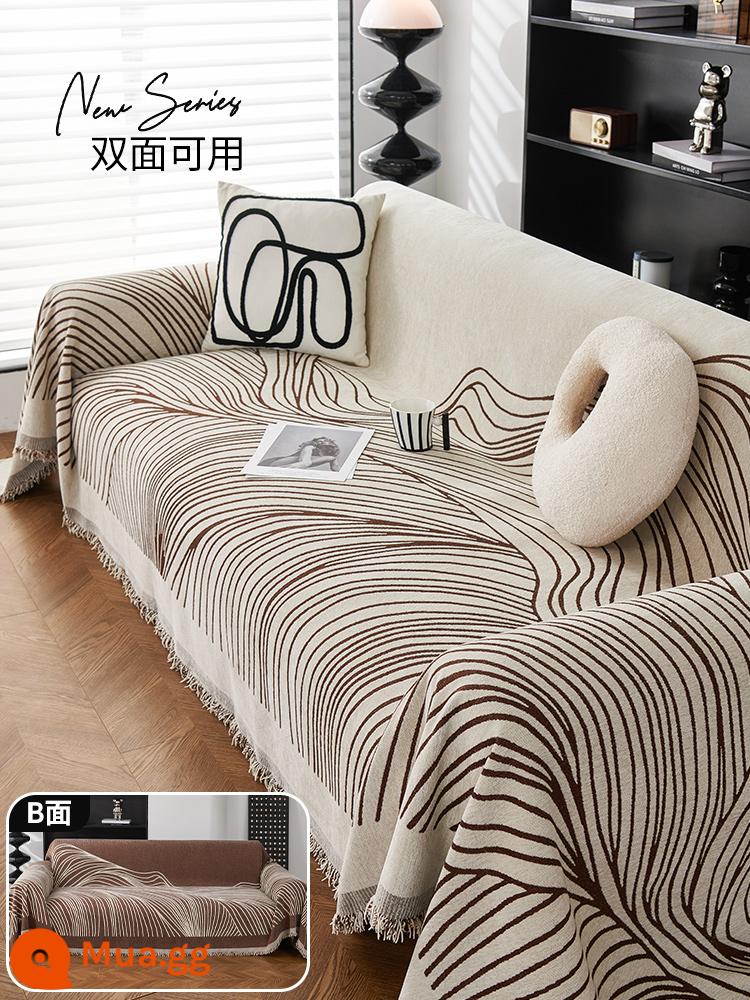 Bông Nhung Chống Thấm Nước Ghế Sofa Vải Bốn Mùa Đa Năng Chống Trơn Trượt Ghế Sofa Chống Mèo Xước Vải Đệm Ghế bụi - Line Art - Màu nâu (hai mặt)