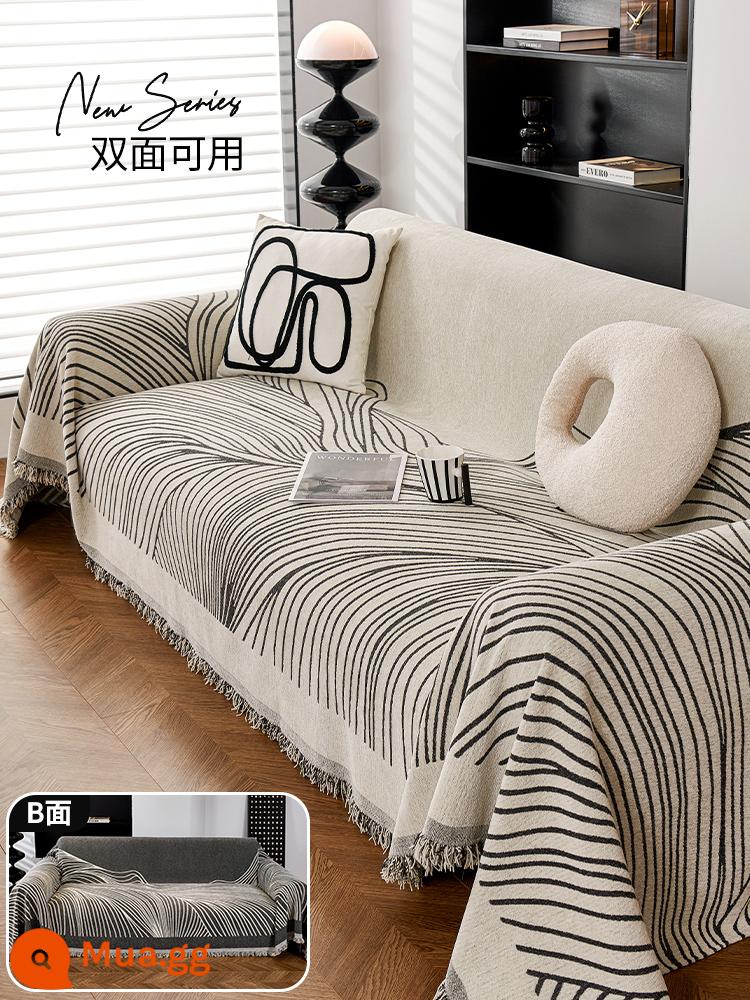 Bông Nhung Chống Thấm Nước Ghế Sofa Vải Bốn Mùa Đa Năng Chống Trơn Trượt Ghế Sofa Chống Mèo Xước Vải Đệm Ghế bụi - Line Art - Xám (có sẵn ở cả hai mặt)