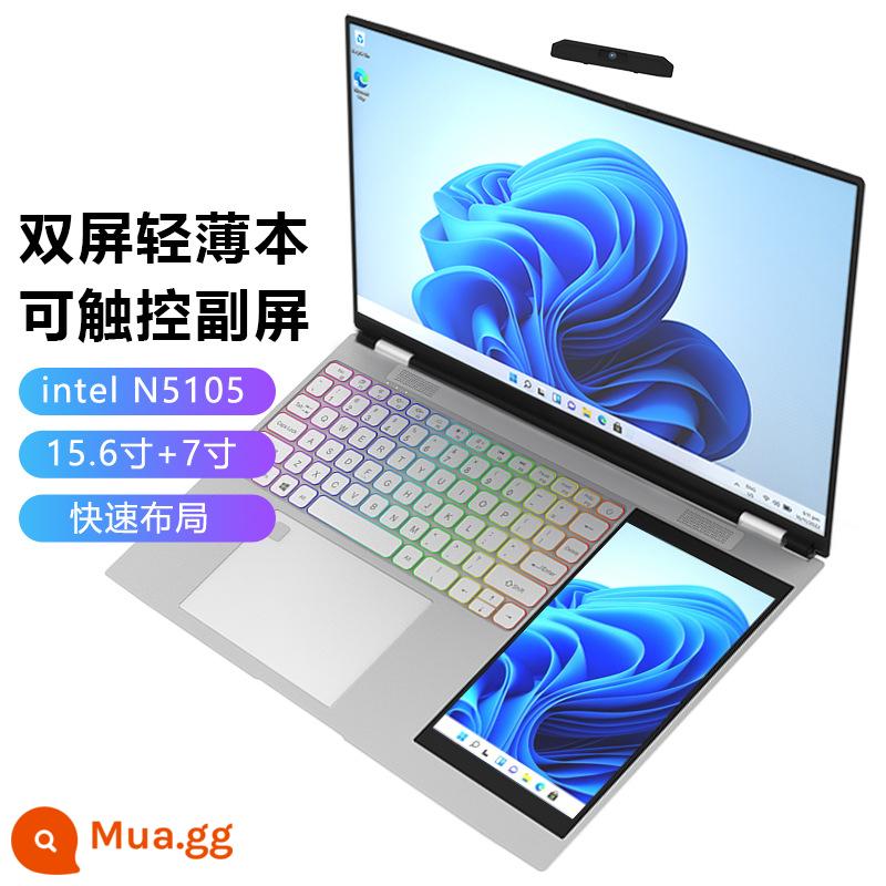 Máy tính xách tay trò chơi siêu mỏng 15 inch mới 2022 Sách trò chơi độ nét cao 16 inch dành cho sinh viên văn phòng kinh doanh trả góp - Phiên bản nâng cấp màn hình kép 15,6 inch + 7 inch màu bạc của vi xử lý N95 (đa năng cho chơi game và làm việc văn phòng)