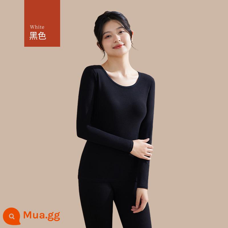 Quần áo sưởi ấm cho nữ, quần áo mùa thu, bộ quần vệ sinh, cotton nguyên chất, kiểu dáng mới, nhung, áo lót dày, áo len cotton, mùa thu đông - [Bộ đồ đồng màu] Đen (cotton hữu cơ ấm hơn)