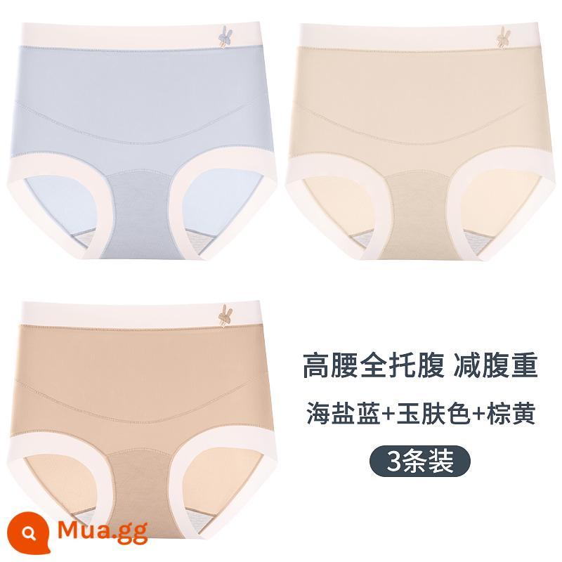 Quần lót bầu cho mẹ, cotton nguyên chất, đũng quần kháng khuẩn, quần đùi lưng cao thoáng khí dành cho bà bầu giai đoạn đầu, giữa và cuối thai kỳ, sau sinh, phần mỏng - [3 Gói] Xanh Muối Biển + Màu Da Ngọc + Nâu