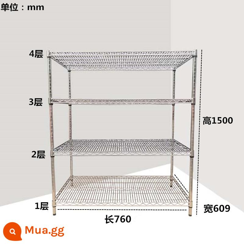 Kệ kho inox giá vật liệu mạ crom chống tĩnh điện gia dụng giá lưới thép có bánh xe giá trưng bày có thể tháo rời - Dài 760*Rộng 609*Cao 1500*4 tầng