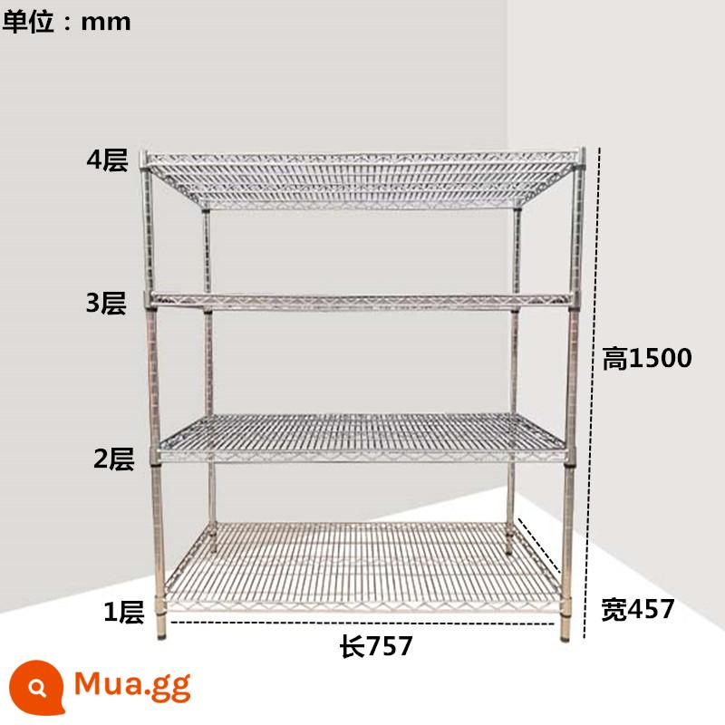 Kệ kho inox giá vật liệu mạ crom chống tĩnh điện gia dụng giá lưới thép có bánh xe giá trưng bày có thể tháo rời - Dài 757*Rộng 457*Cao 1500*4 tầng