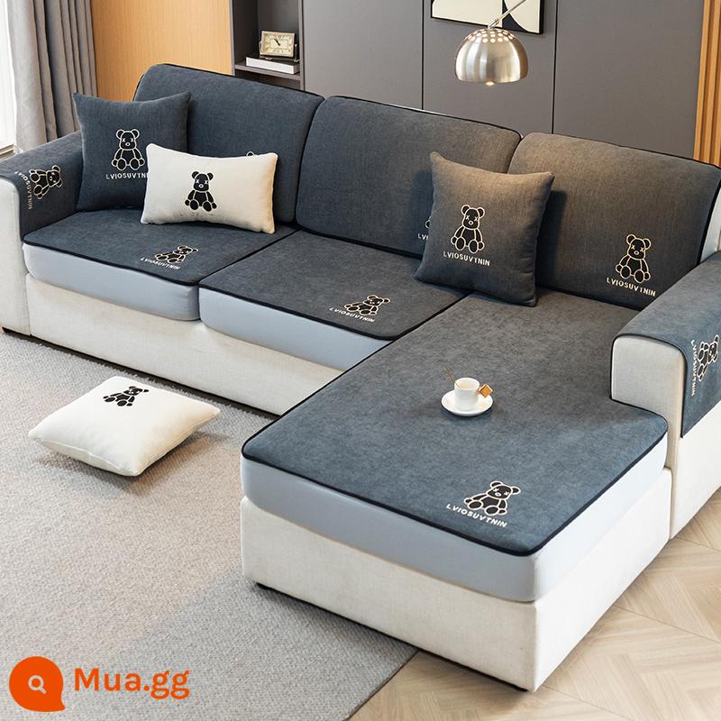 Vỏ bọc ghế sofa Vỏ đàn hồi đa năng bao gồm tất cả các mùa 2023 Đệm sofa gỗ nguyên khối mới - W Trendy Bear (Sofa Fit)-Xám đậm