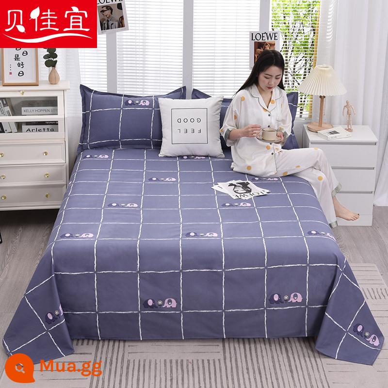 Tấm ga trải giường cotton đã giặt một mảnh mùa đông đôi chải chăn đơn Kang vỏ gối đơn ký túc xá sinh viên giường đơn ba món - voi lưới