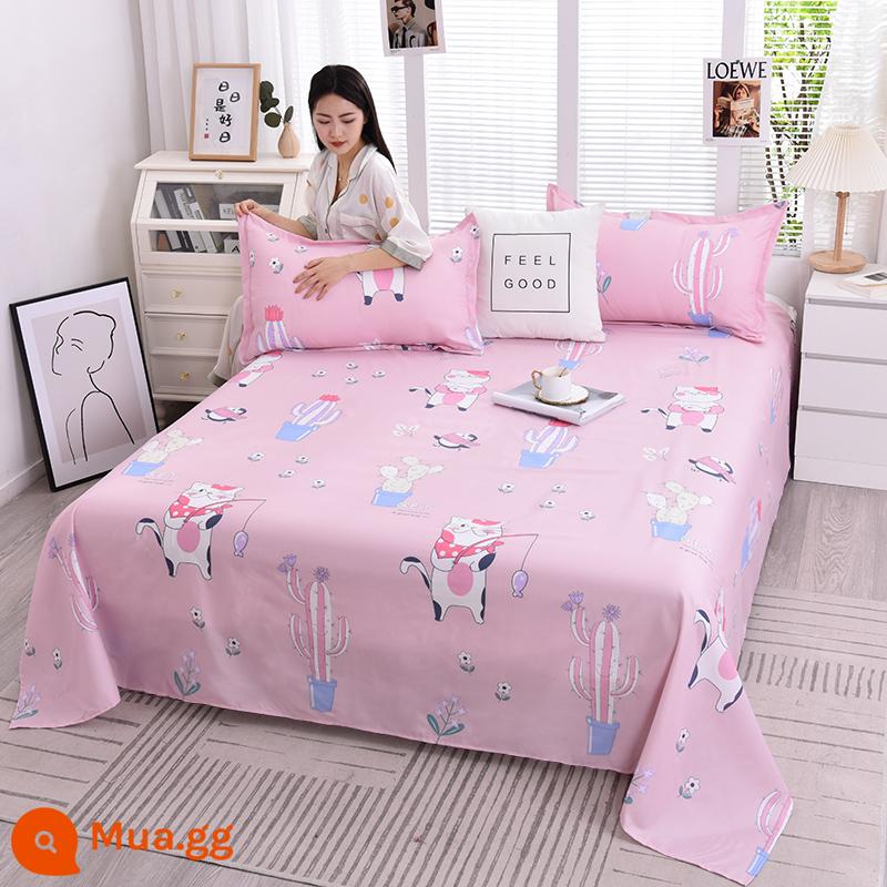 Tấm ga trải giường cotton đã giặt một mảnh mùa đông đôi chải chăn đơn Kang vỏ gối đơn ký túc xá sinh viên giường đơn ba món - mèo chim cánh cụt